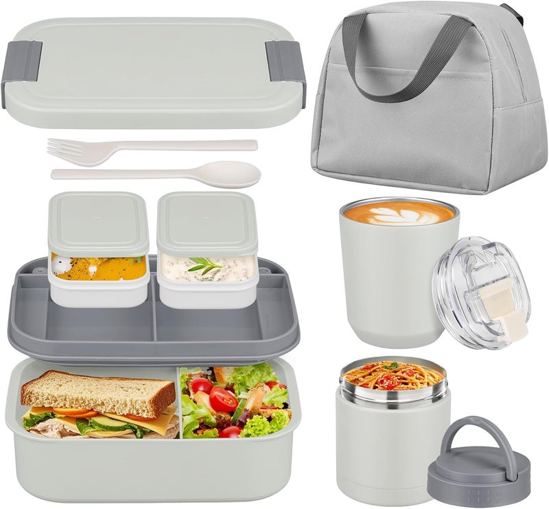 HWONMTE Large Bento Lunch Box Set for Adults Kids Women with 10.5oz Soup Thermo,Coffee Tumblers Men Girls Boys Teenagers Leak-Proof Lunch Food Containers with Lunch Bag - Image 1